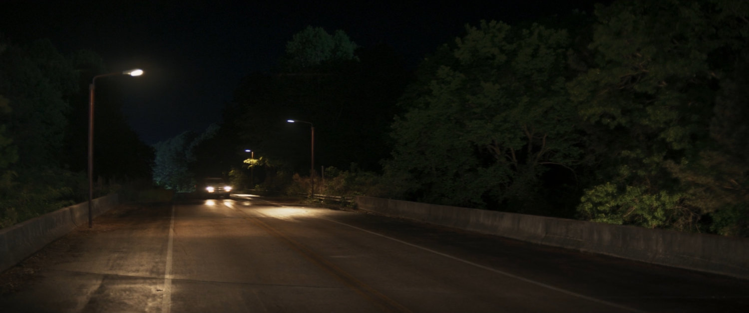 Highway bridge over railroad track.