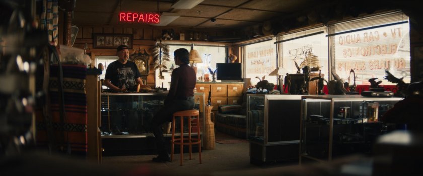 Skully and Maya inside Skully's Pawn shop.