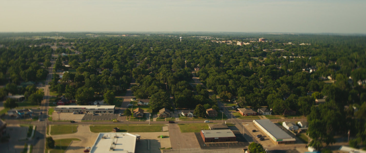 Aerial view of Oklahoma town.