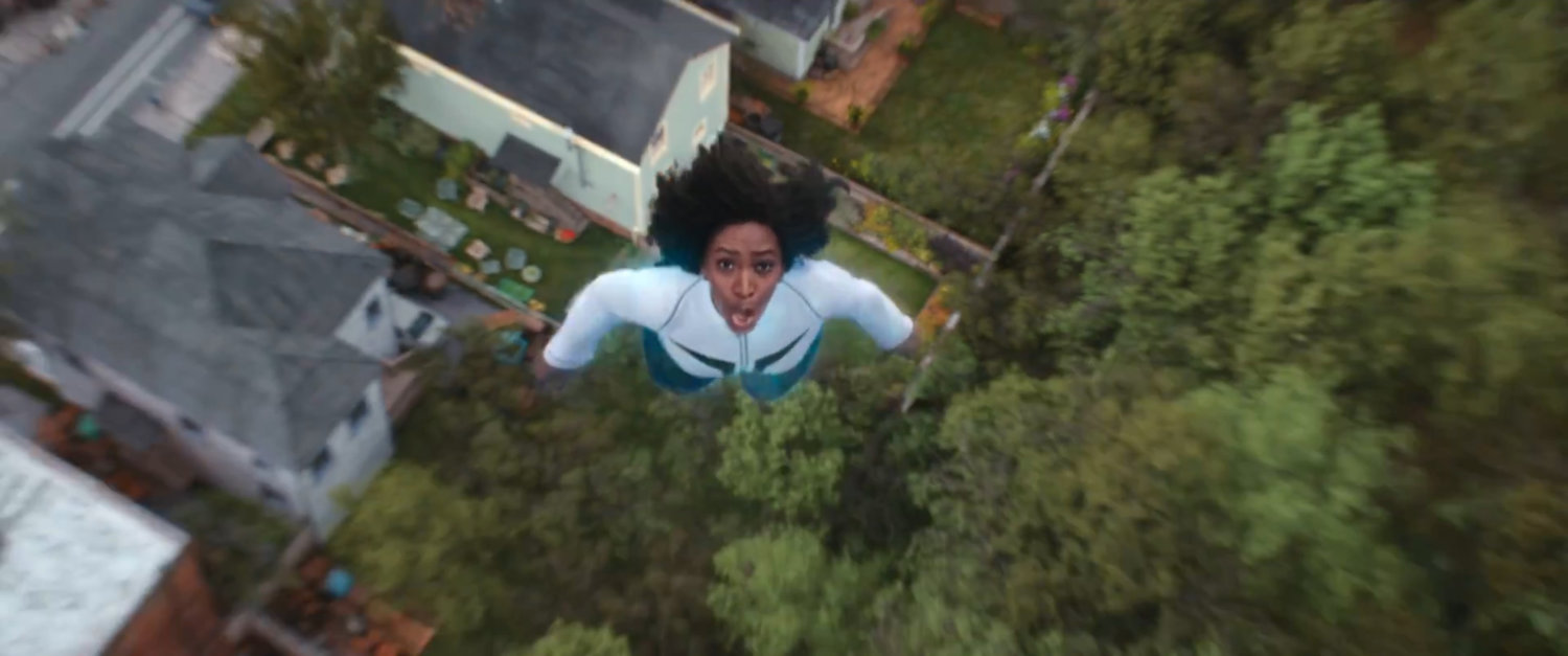 Monica flying above Khan backyard and house.