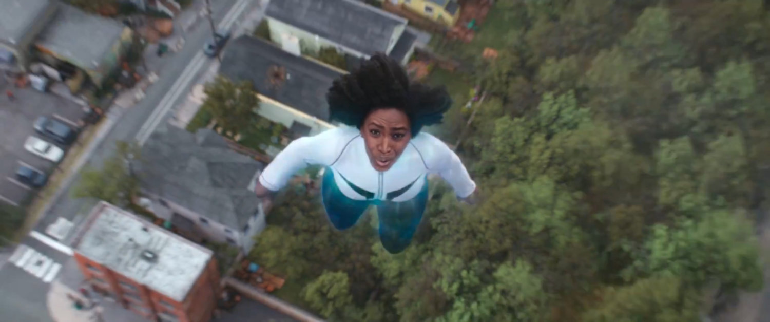 Monica flying above Khan backyard and house.