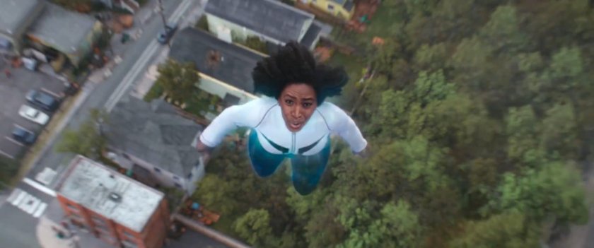 Monica flying above Khan backyard and house.