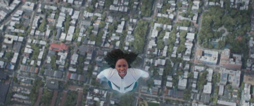 Monica flying above Jersey City.