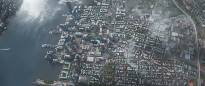 Monica flying above Jersey City.