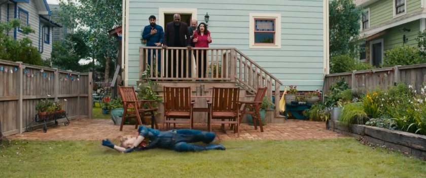 Carol landing in Khan backyard.