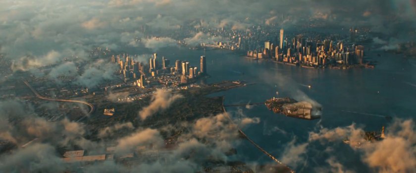 Aerial view of Jersey City and New York City.