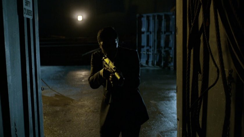 One of Nobu's men checks out a noise at the docks.