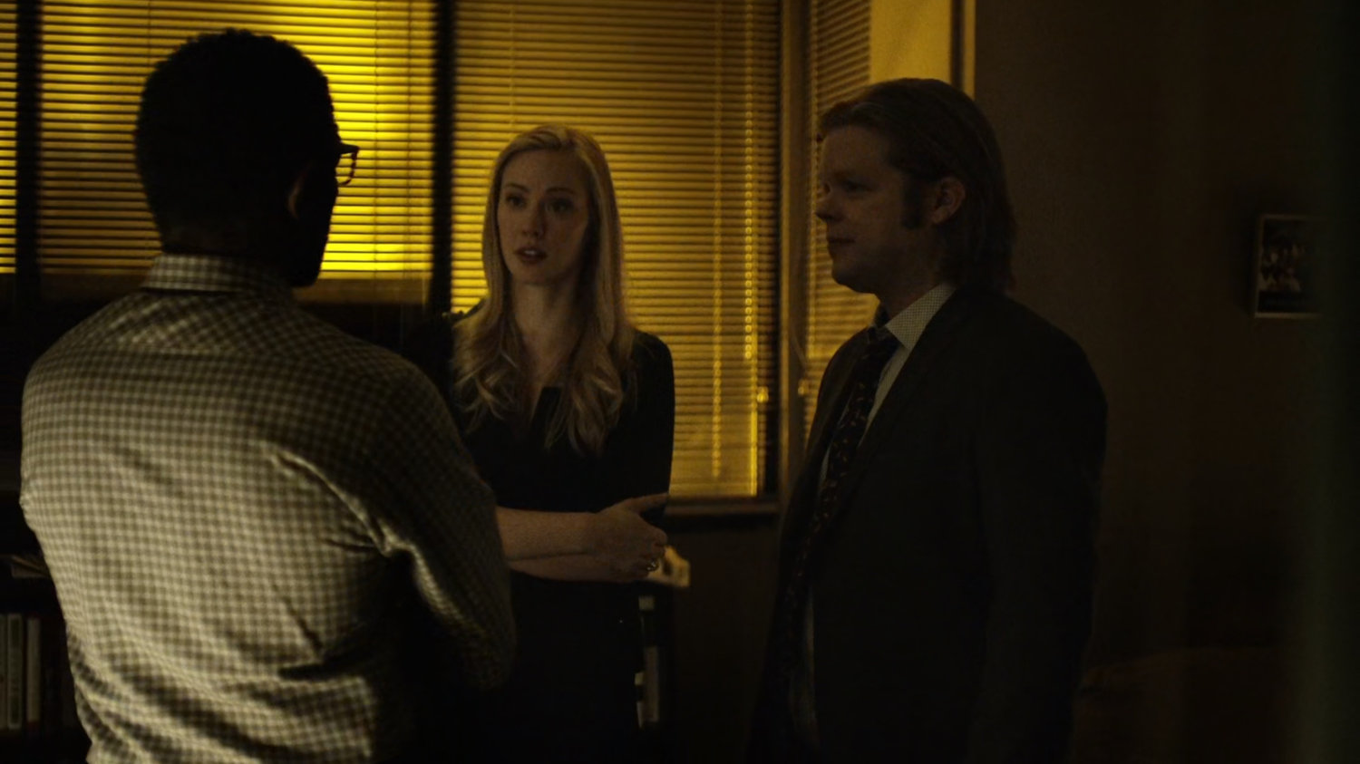 Karen, Foggy, and Ben Urich in his office.