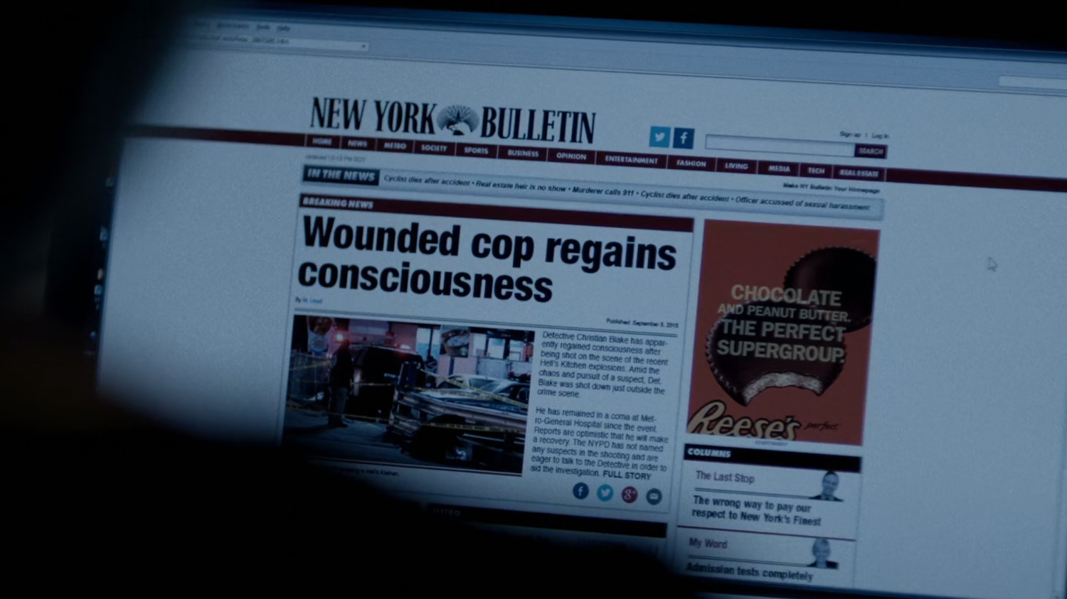 Closeup of New York Bulletin headline.
