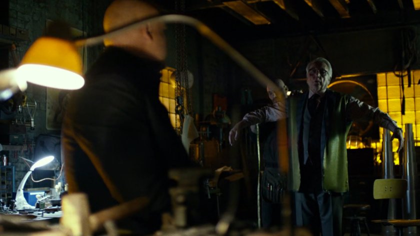 Owlsley and Melvin Potter inside his workshop.