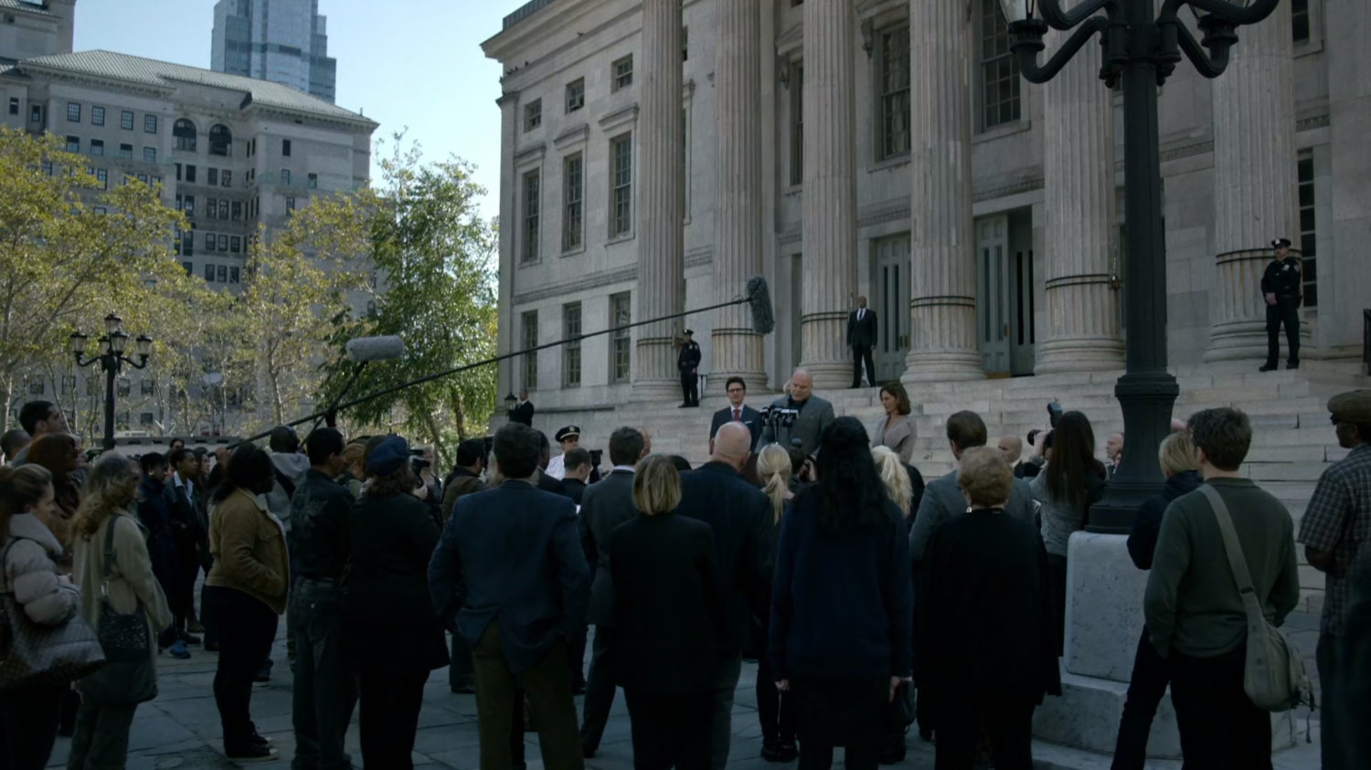 Wilson Fisk press conference at Borough Hall.