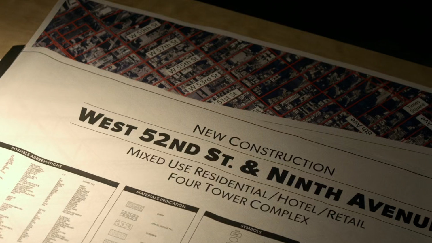 Closeup of new construction plans for Hell's Kitchen.