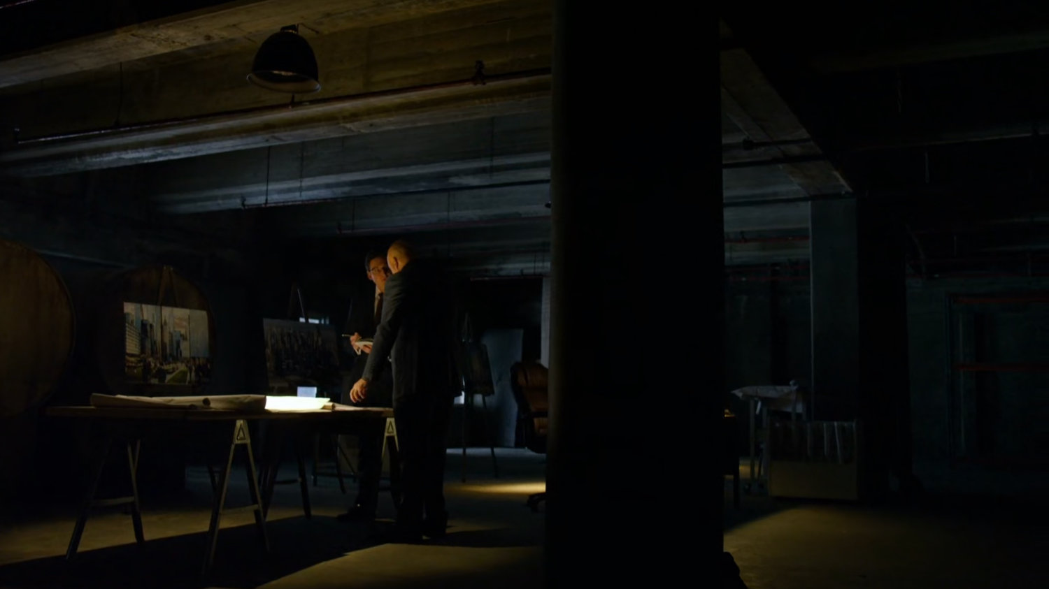 Fisk and Wesley inside warehouse at Pier 81.