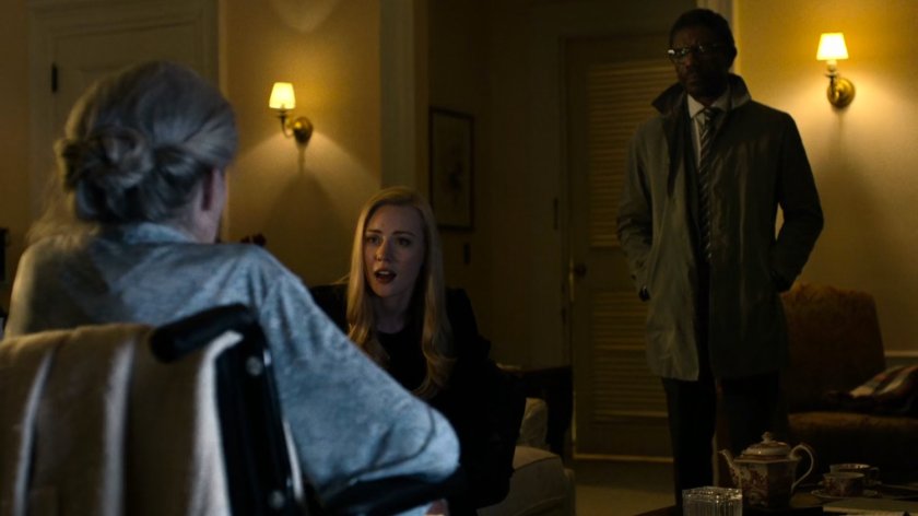 Ben and Karen speak to Mrs Vistain in room of St. Bénézet Palliative Care.