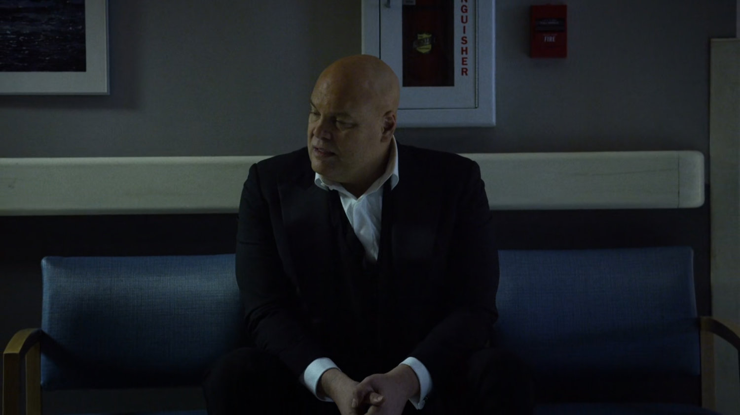 Wilson Fisk on a bench in Metro-General hospital.