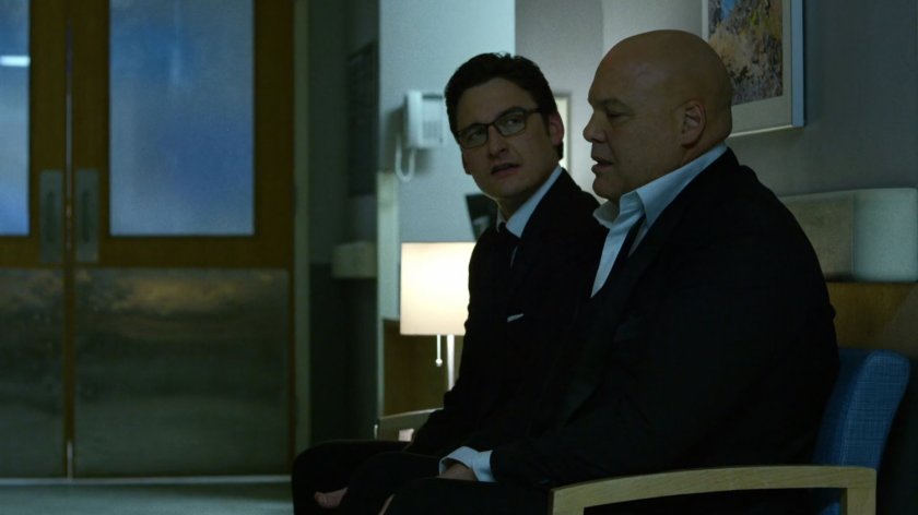 Wilson Fisk and Wesley in a Metro-General hospital hallway.