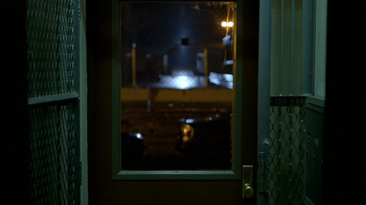 View from Karen's front door at night.