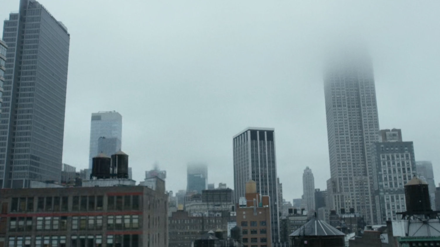 View of New York skyline from rooftop.