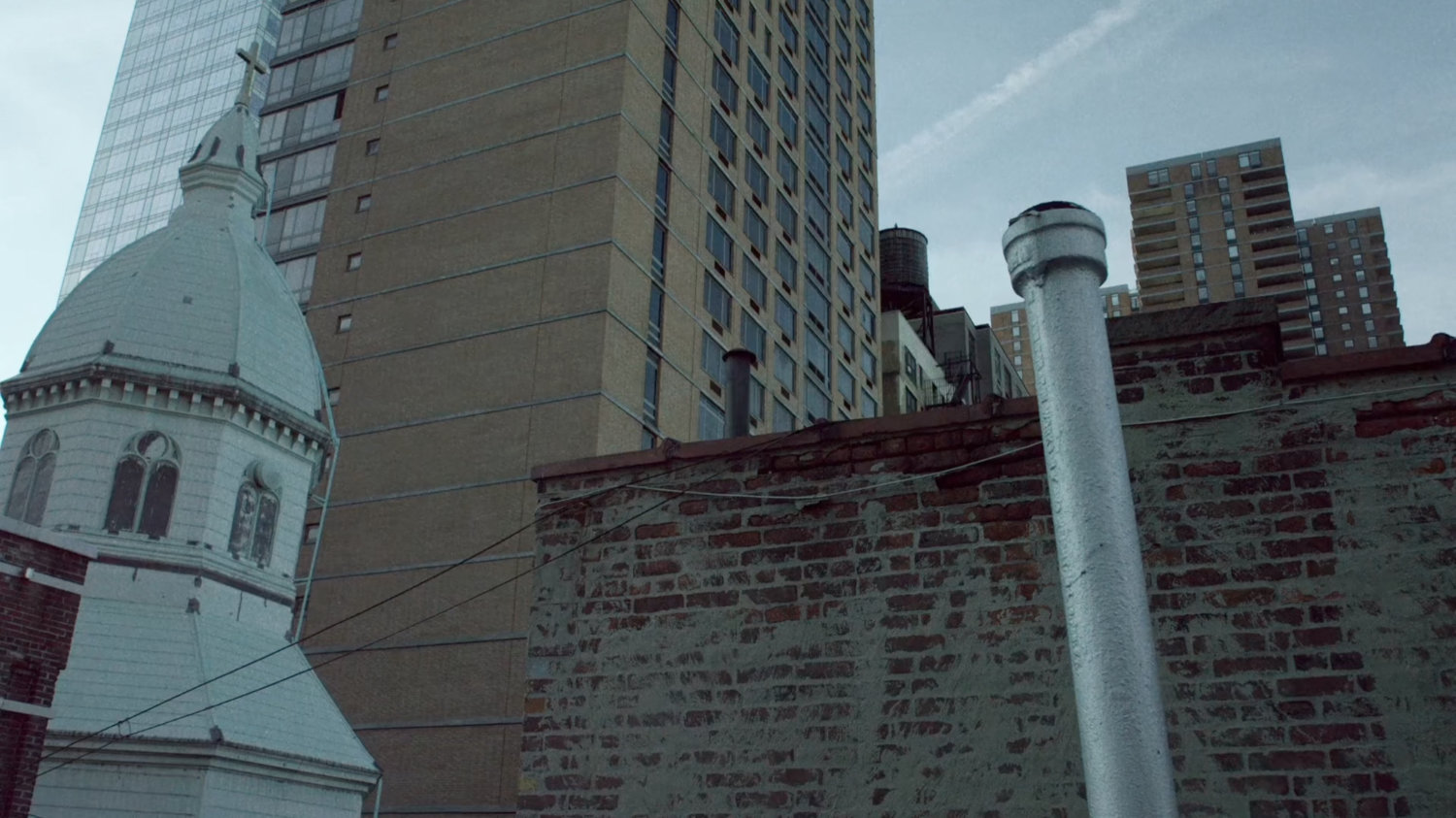 New York skyline from rooftop.