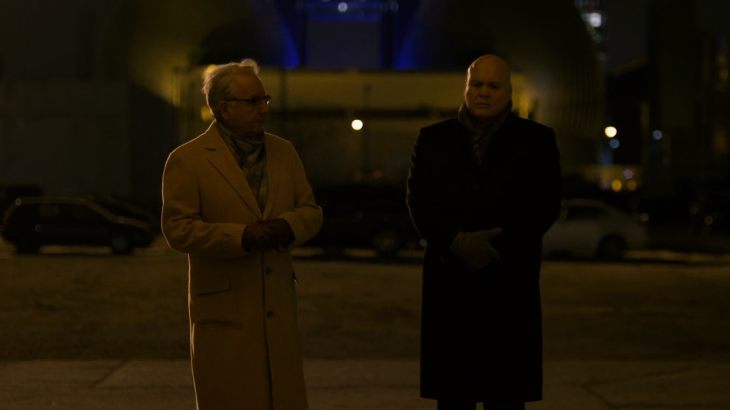 Leland and Fisk approach a garage.