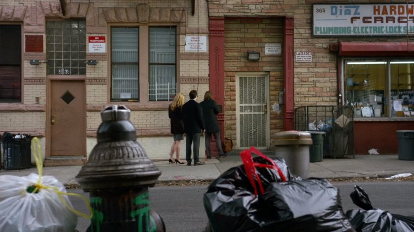 Matt, Karen, and Foggy on sidewalk outside Nelson and Murdock office building.