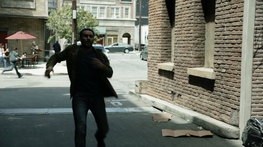 Joey runs into an alley in Seattle neighborhood.