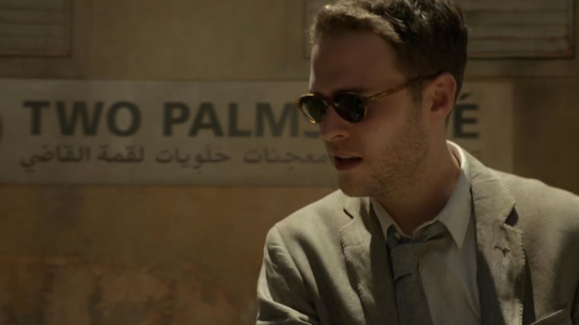 Fitz outside Two Palms Cafe in Tangier.