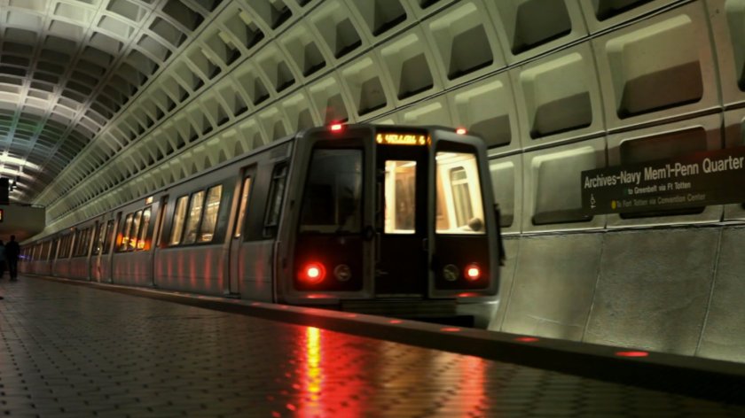 Metro train in Washington DC station.