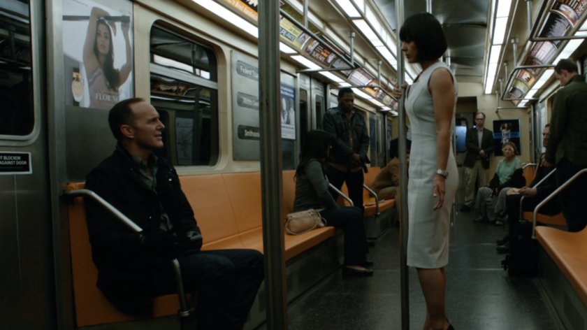 Coulson and Price inside of Washington Metro train.