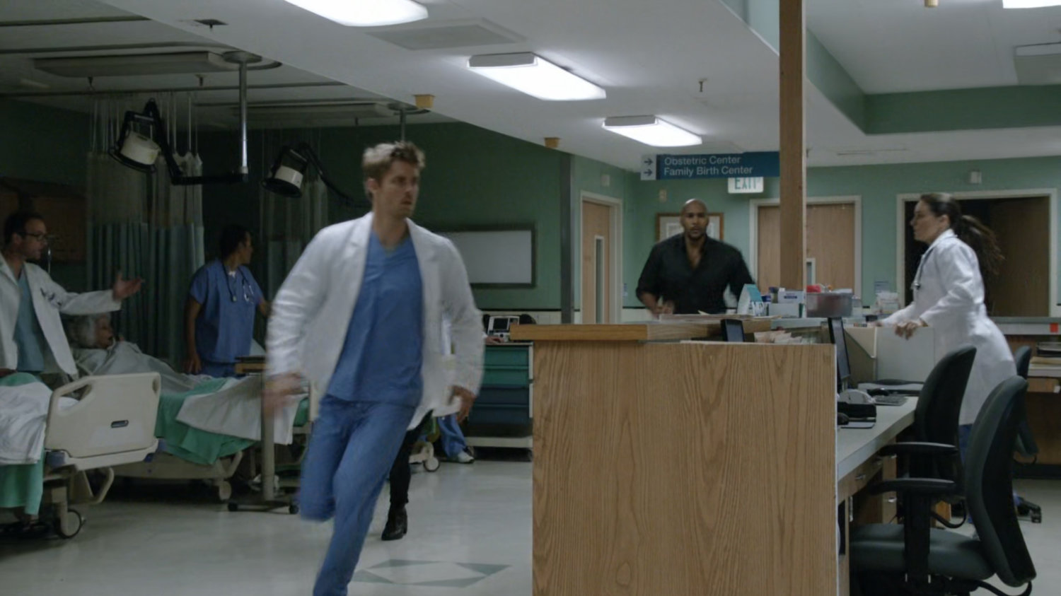 Lincoln in hospital nurse station.