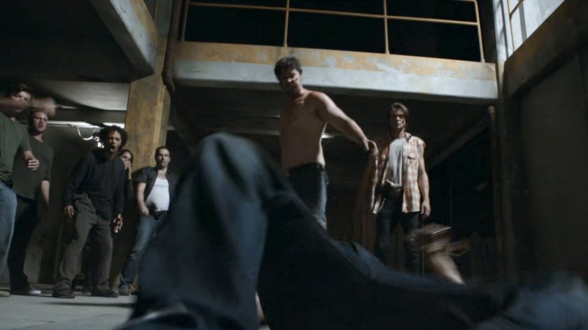 Hunter flipped by Spud at a fight club.