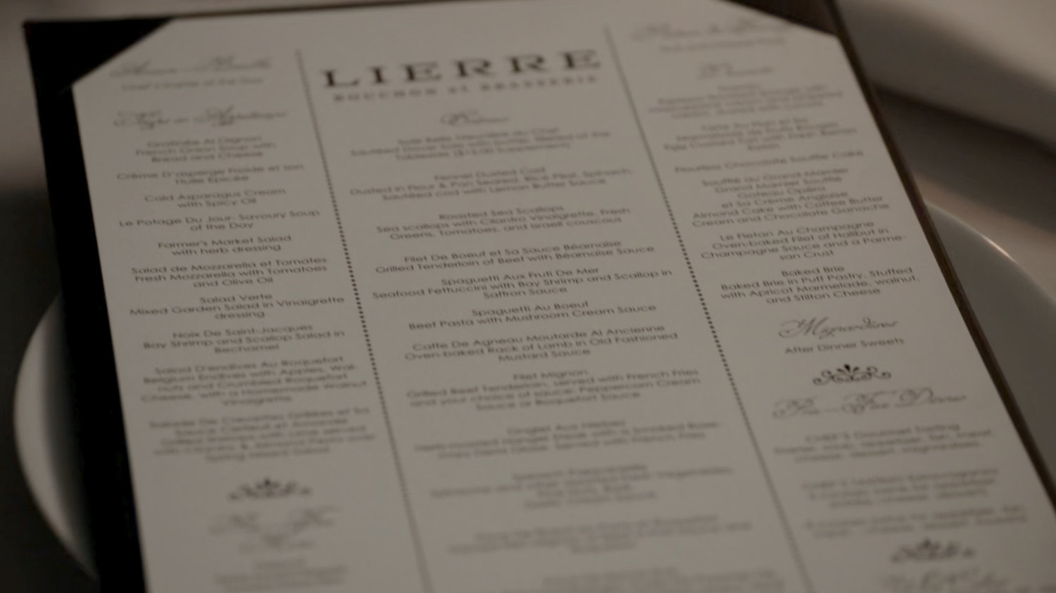 Menu of Lierre Restaurant.