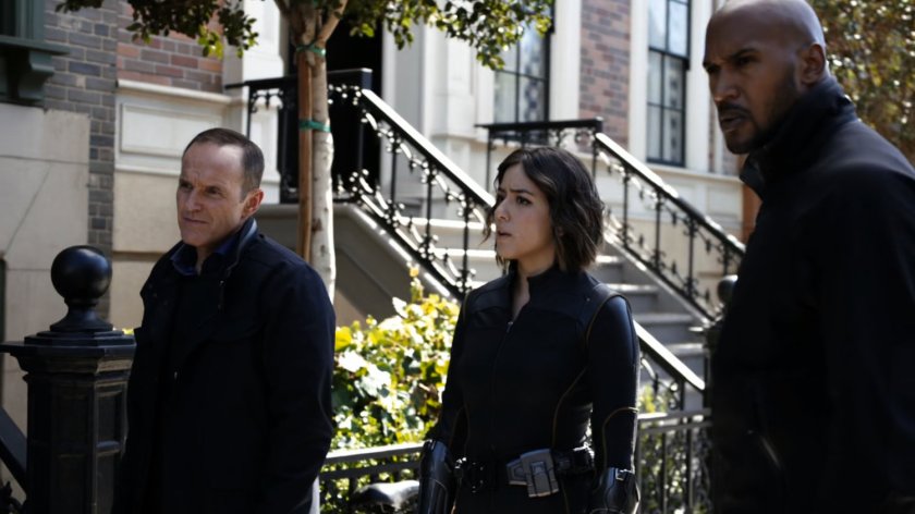Coulson, Daisy, and Mack outside Baltimore row home.