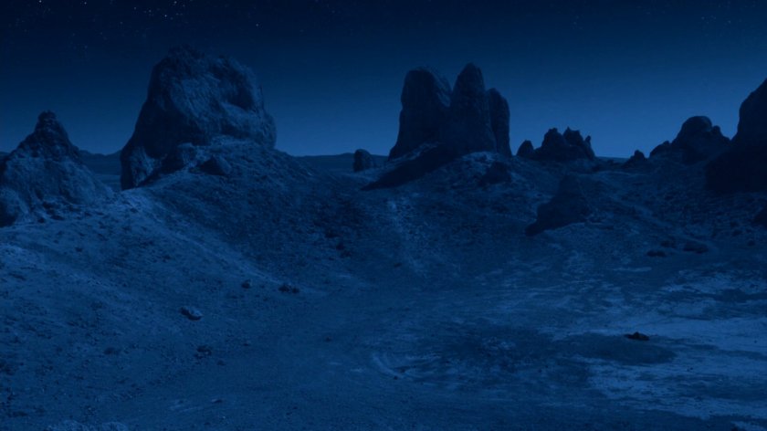 Wide shot of rock formations and canyons on Maveth.