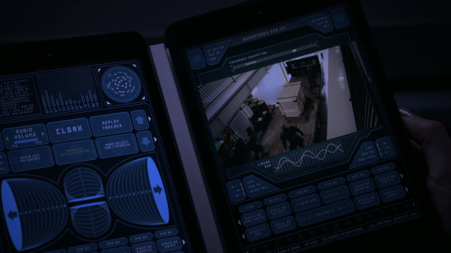 Interior of Endotex Labs on computer screen as seen from DWARF drone.