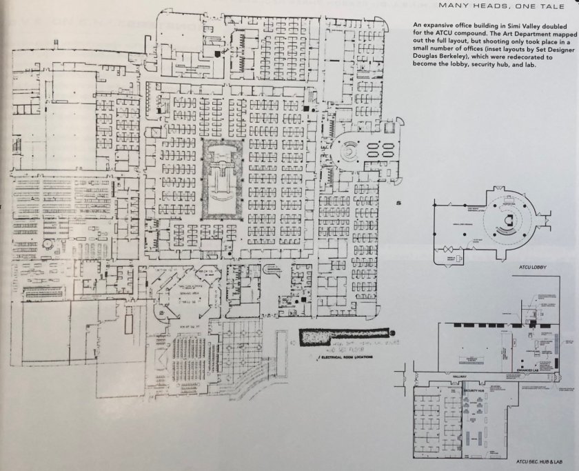 Behind the scenes blueprint of ATCU filming location in Simi Valley from "Agents of SHIELD Season Three Declassified."