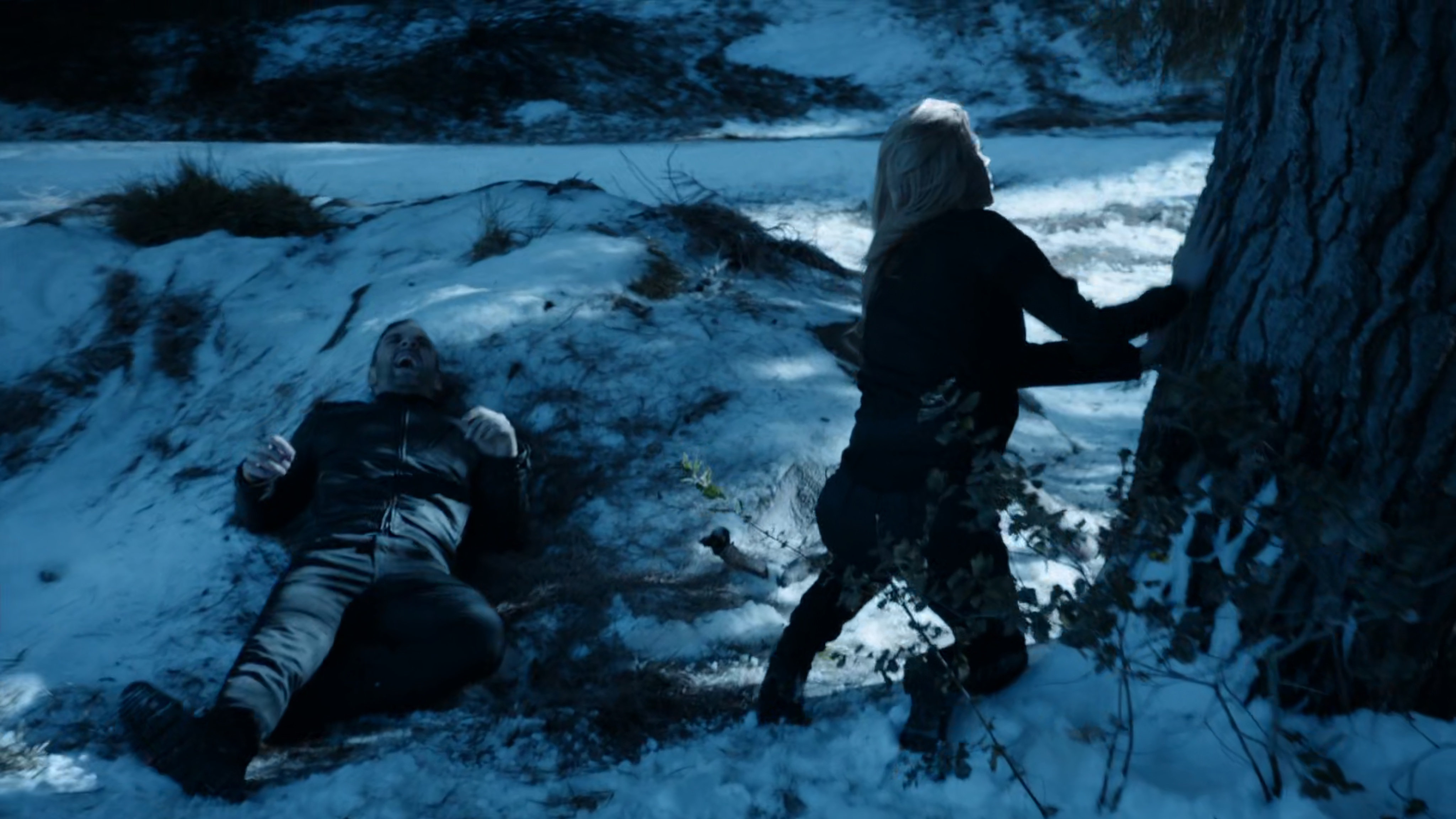 Hunter and Bobbi in some snowy woods.
