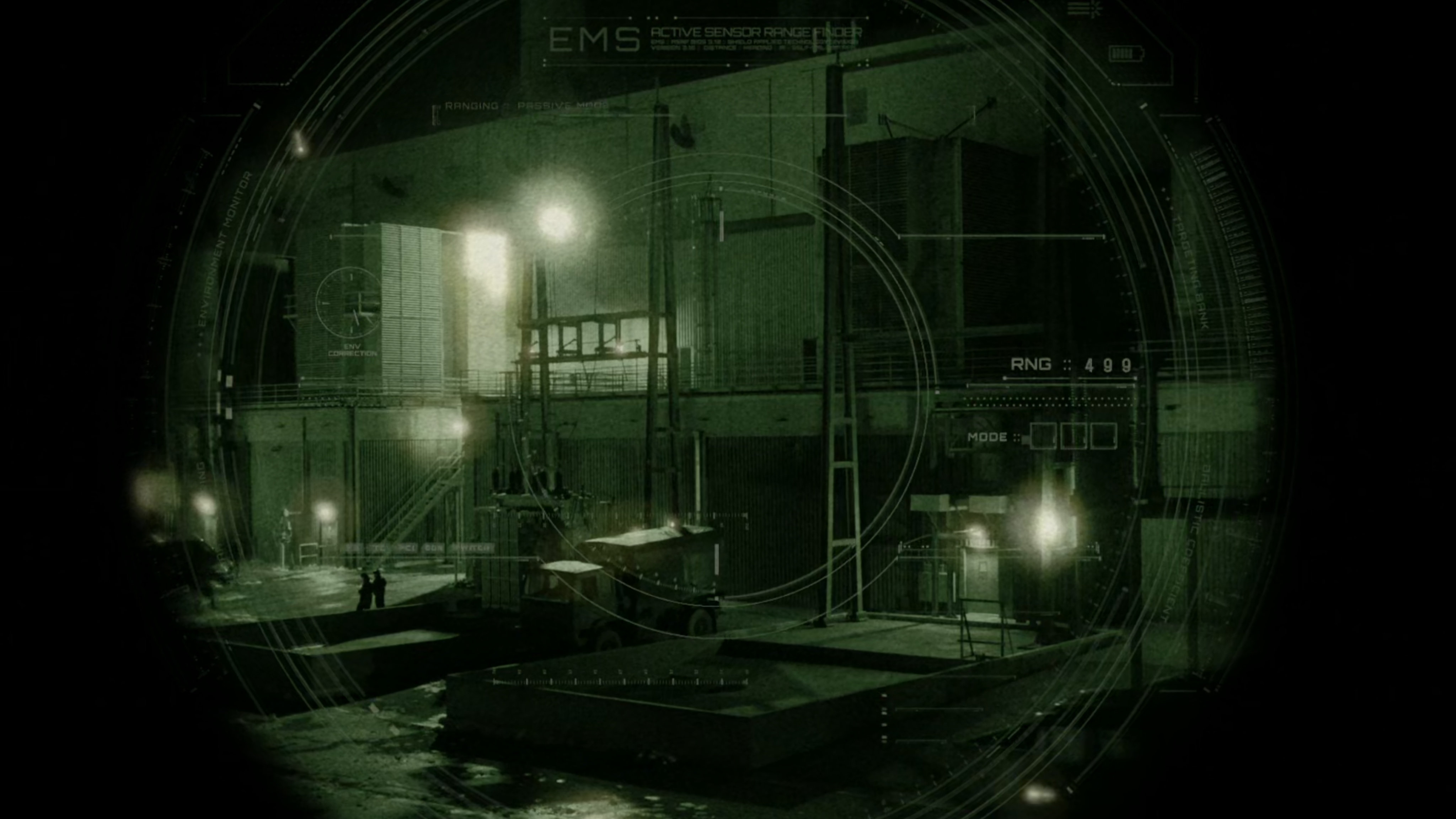 A Russian power plant as seen through night vision goggles.