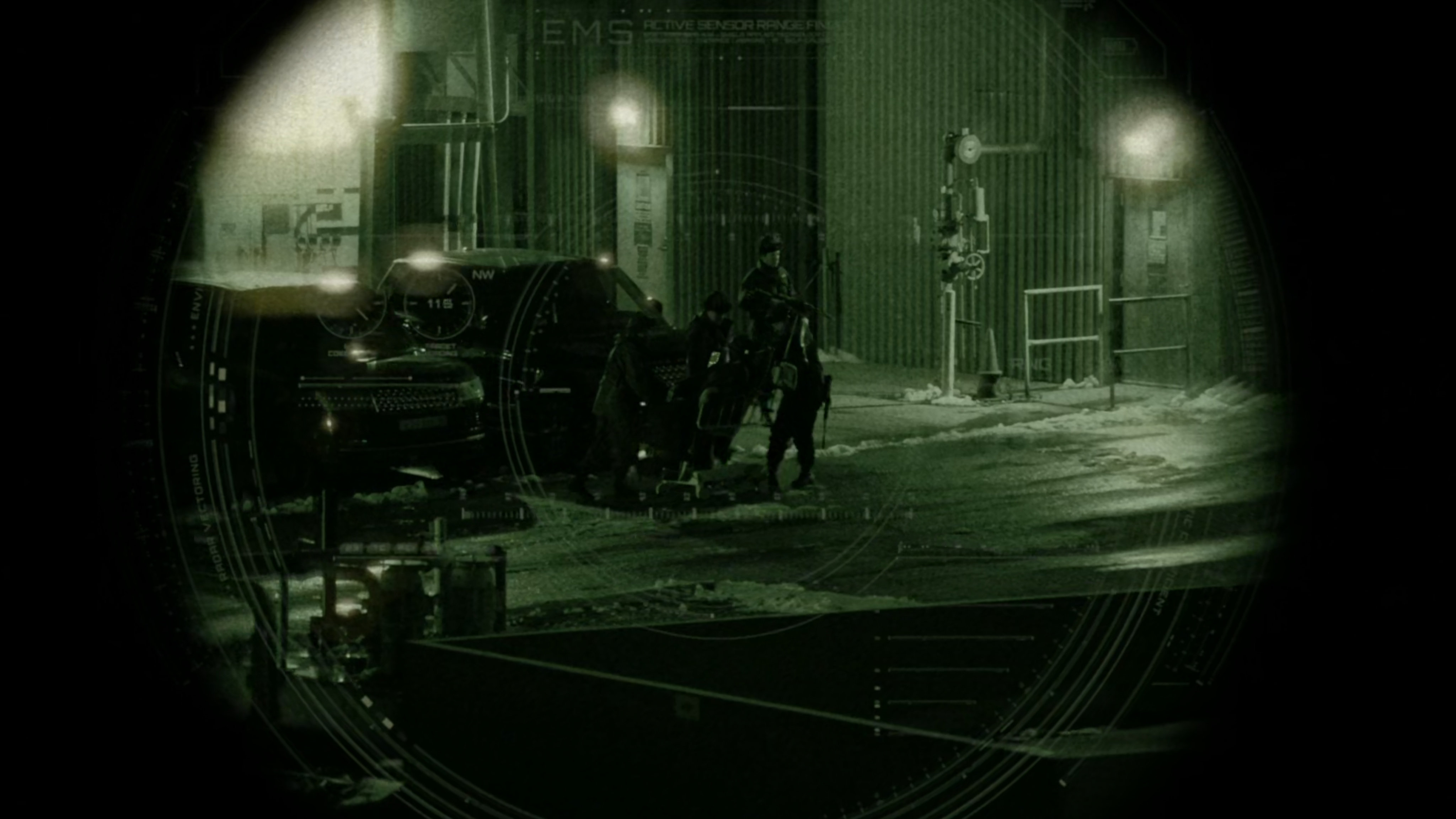 A Russian power plant as seen through night vision goggles.
