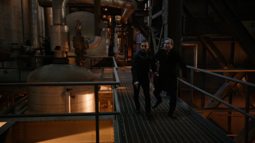 Hunter leads the Russian Prime Minister to safety inside Russian power plant.