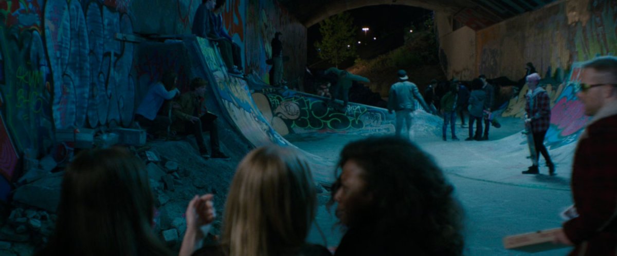 Skate park at night.