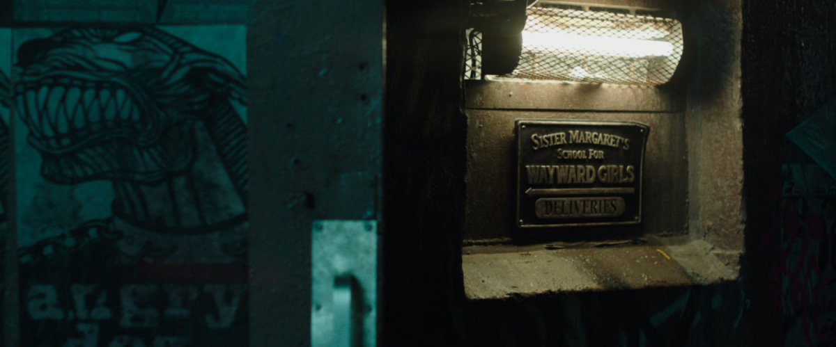 Door and sign for Sister Margaret's School for Wayward Girls.