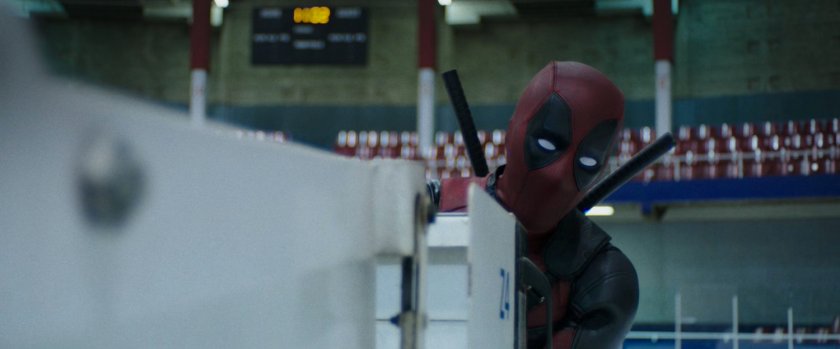 Deadpool driving a Zamboni.