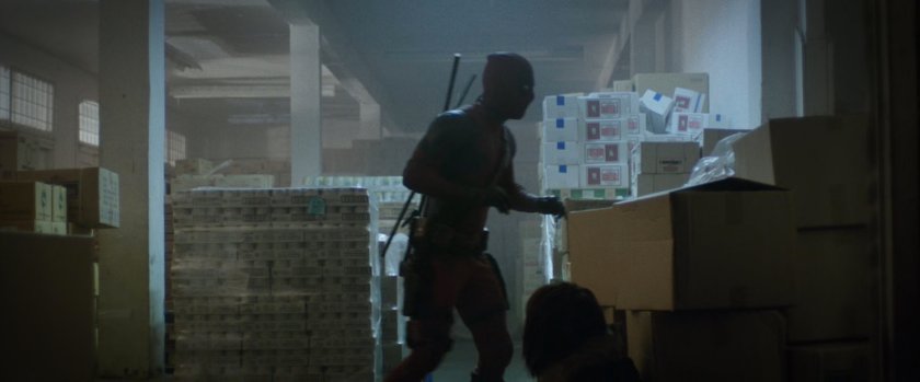 Deadpool in storage warehouse.