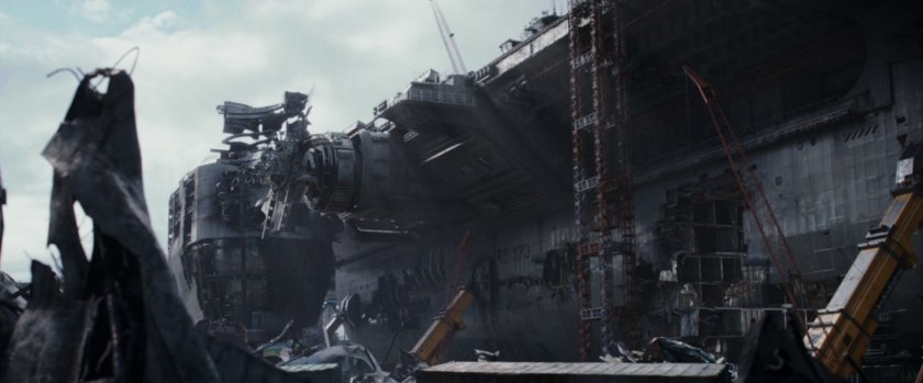 A helicarrier in a scrap yard.