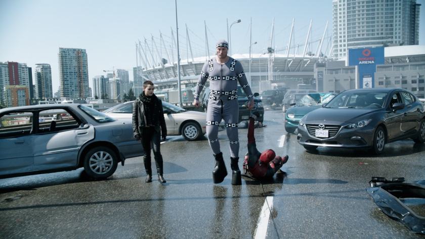 Actors filming on the Georgia Viaduct in Vancouver.