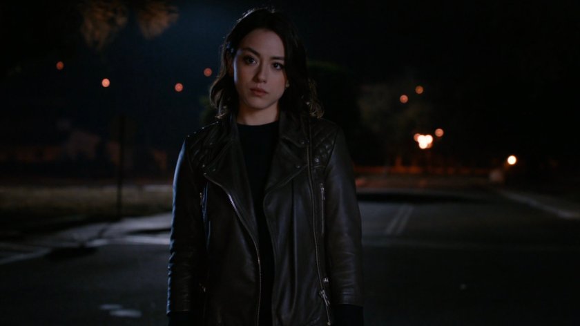 Daisy standing in middle of road at night.