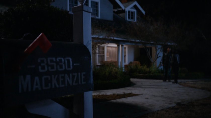 Nighttime exterior of Mackenzie house.