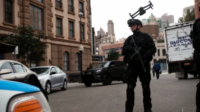 HYDRA aircraft flies over Dyker Heights neighborhood.