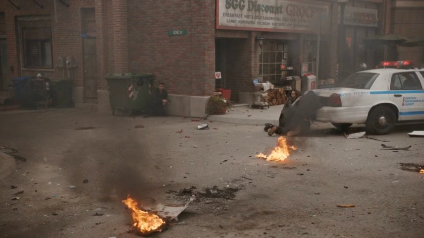 Debris strewn street in Dyker Heights neighborhood.